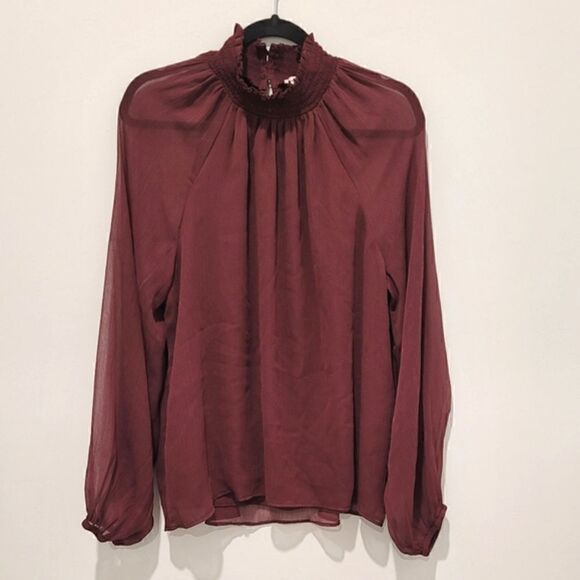 JOIE LImited Edition smocked neck wine blouse Size L - Picture 5 of 16